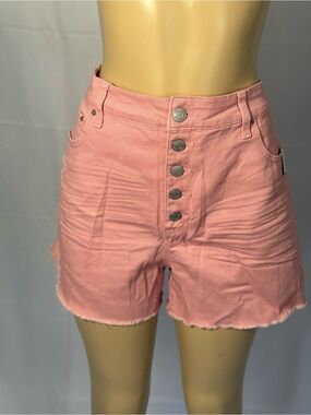 Time and Tru Button-Front Pink Denim High-Rise Shorts